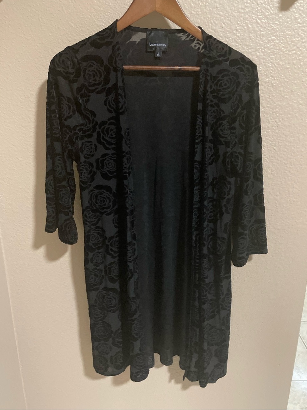 Lavender Sky Crushed Velvet Black Floral Burnout Duster
